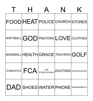 Be Thankful Bingo Card