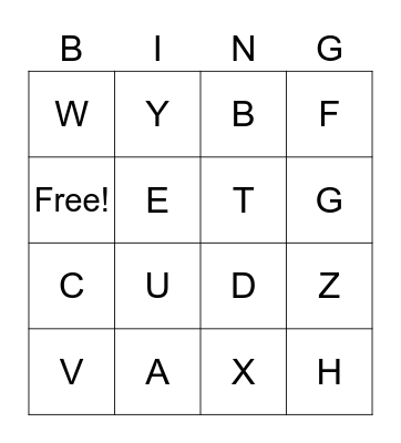 Letters in the Alphabet Bingo Card