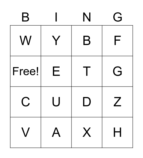 Letters in the Alphabet Bingo Card