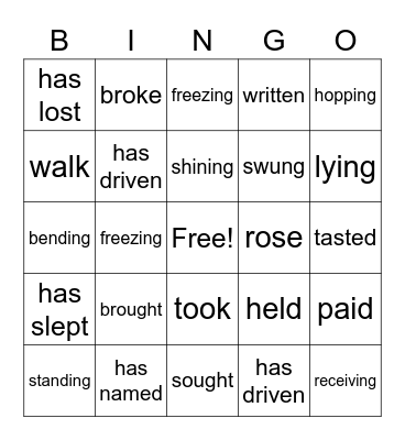 Verbs/Part 1 Review Bingo Card