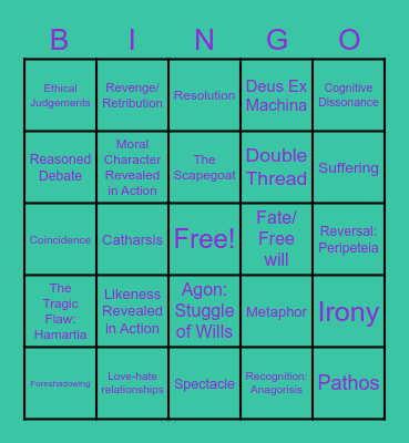 Aristotle Poetics Bingo Card