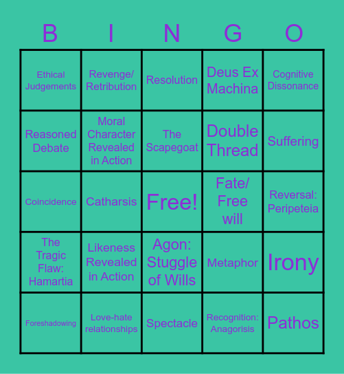 Aristotle Poetics Bingo Card