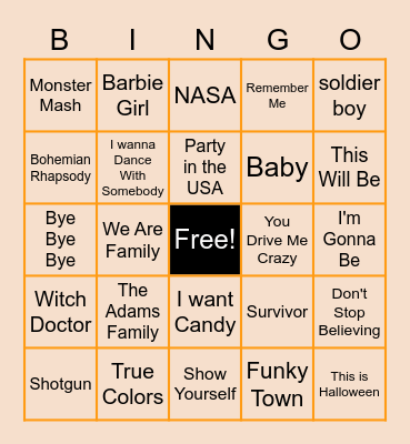 Musical Bingo Card