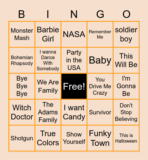 Musical Bingo Card