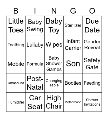 WELCOME BABY HOFER Bingo Card