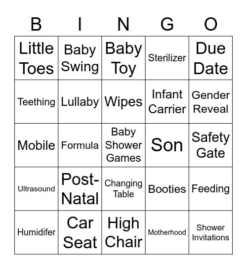 WELCOME BABY HOFER Bingo Card