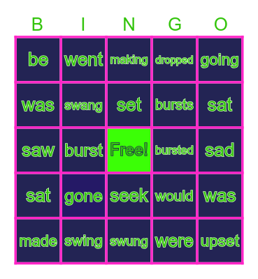 VERBS REVIEW PART ONE Bingo Card