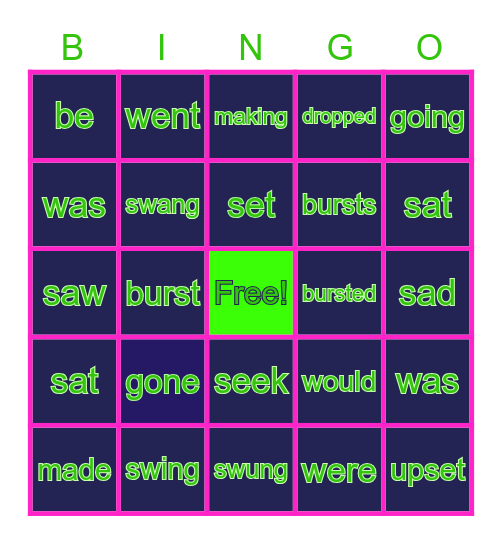 VERBS REVIEW PART ONE Bingo Card