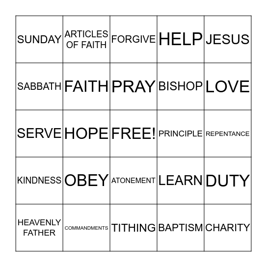 LIVE MY RELIGION Bingo Card