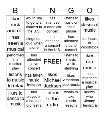 MUSIC Bingo Card