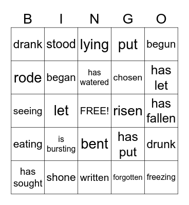 VERBS/PART 1 REVIEW Bingo Card
