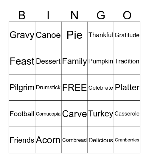 Thanksgiving Bingo Card