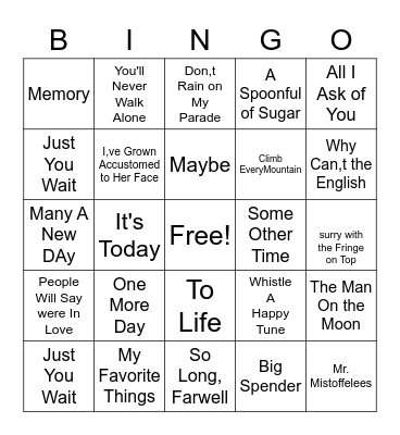 Musical Part Two Bingo Card