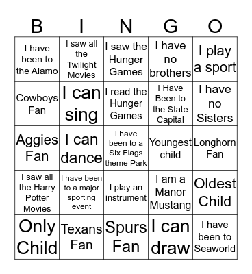 Getting to know you BINGO Card