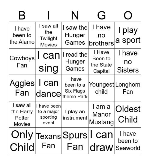 Getting to know you BINGO Card