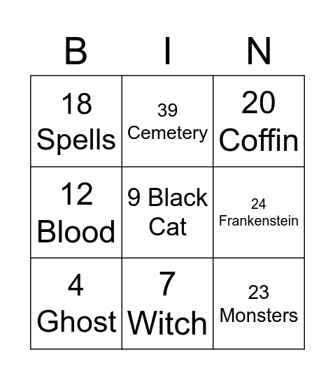 Halloween Bingo Card