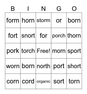 /or/ words Bingo Card