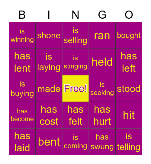 Verbs / Part 1 Review Bingo Card