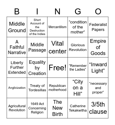 Midterm Bingo Card