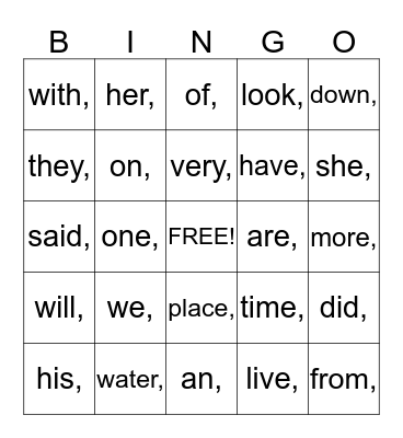 Doris Reed Literacy Night Bingo Card