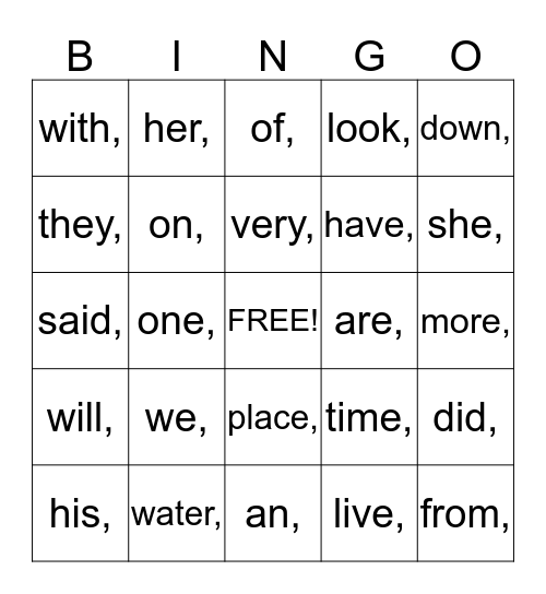 Doris Reed Literacy Night Bingo Card