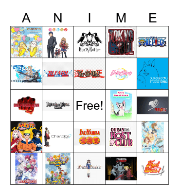 Anime Club BINGO Card