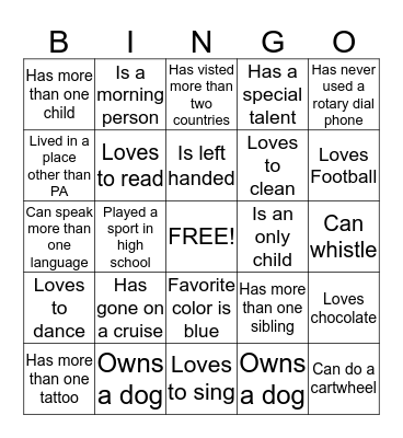 People Bingo Card