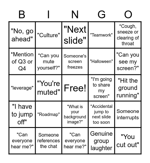 October Zoom Bingo Card