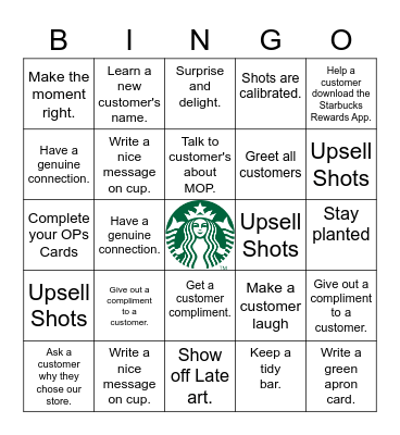Starbucks Bingo Card