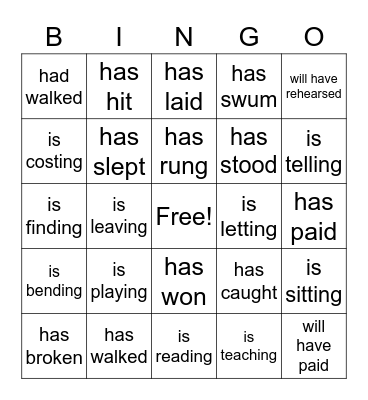review/verbs/part a Bingo Card
