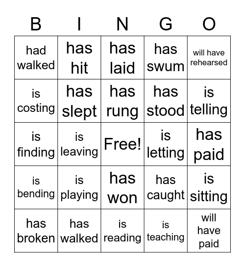 review/verbs/part a Bingo Card