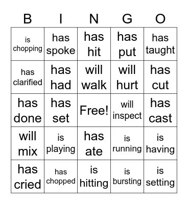 Review/Verbs/Part A Bingo Card