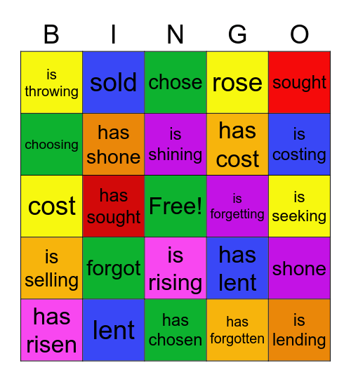 Review/Verbs/Part A Bingo Card