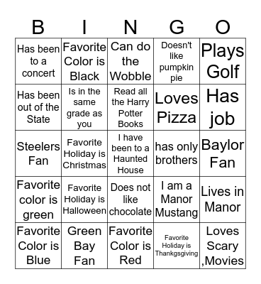 Getting to know you BINGO Card