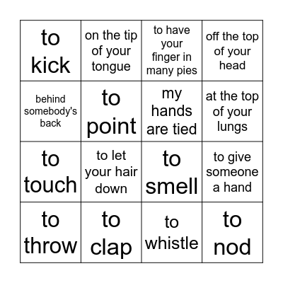 Body parts - verbs, idioms Bingo Card
