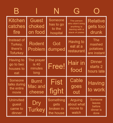 Thanksgiving Bust Bingo Card