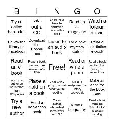 November 2020 at the library Bingo Card