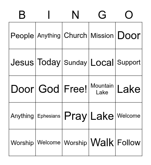 Family Service Bingo Card