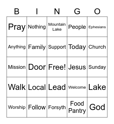 Family Service Bingo Card