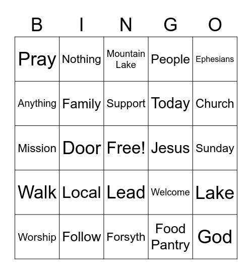 Family Service Bingo Card