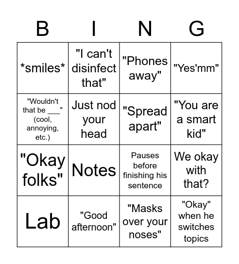 MR BENTLEY BINGO Card