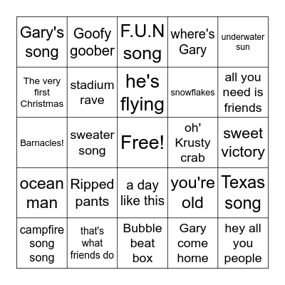 Spongebob Squarepants Bingo Card