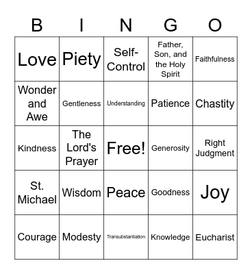 Gifts and Fruits of the Spirit Bingo Card