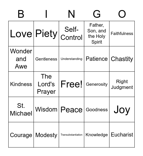 Gifts and Fruits of the Spirit Bingo Card