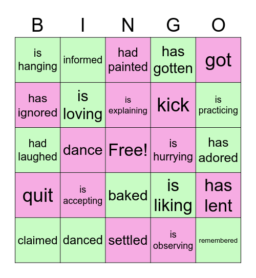 review/verbs/part a Bingo Card
