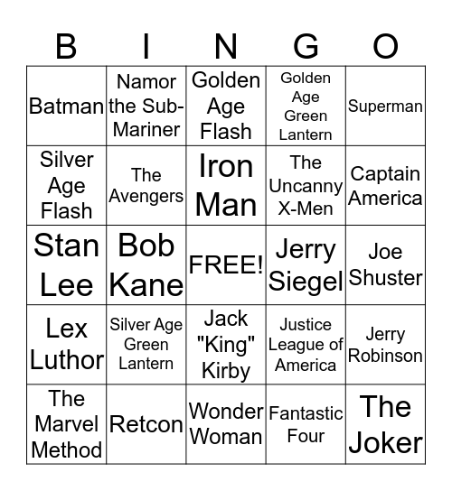 Comic Book Bingo Card