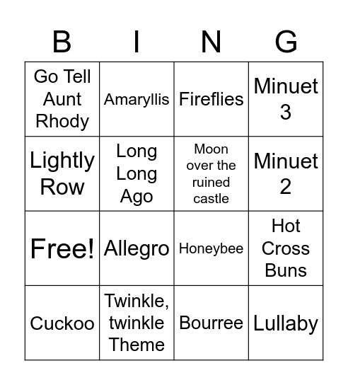 Flute Book 1 Bingo Card