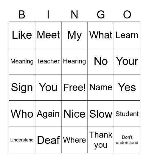 Vocab 1 Bingo Card