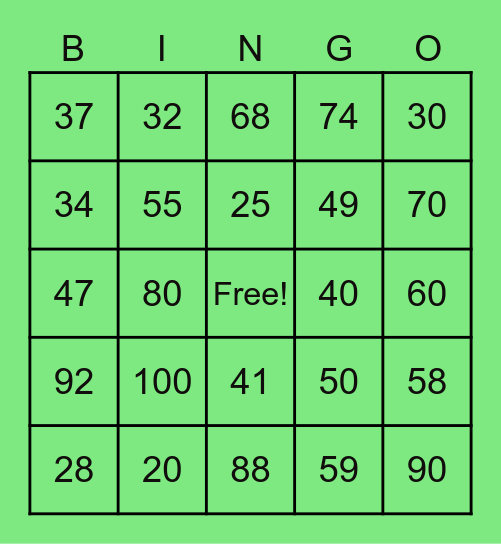Números 1-100 Bingo Card