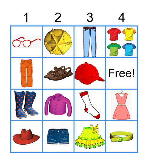 Clothes- Bingo- K2 Bingo Card